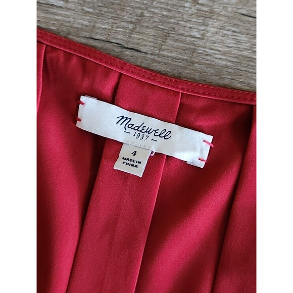 MADEWELL Red V Neck Spaghetti Strap Pleated Tank Top Cami Blouse Women's Size 4 - Picture 2 of 5